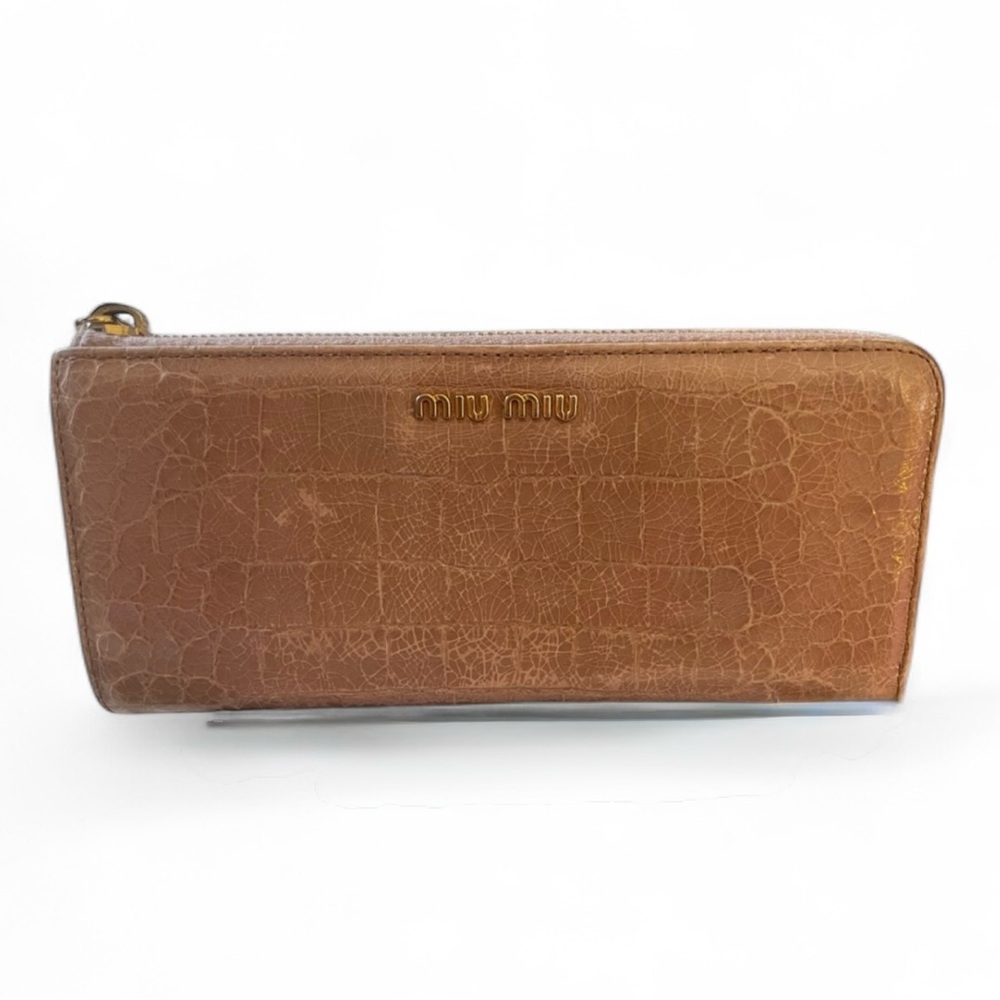 MIU MIU Pink Croc Embossed Patent Leather Zip Around Wallet GUC 🩷🤍